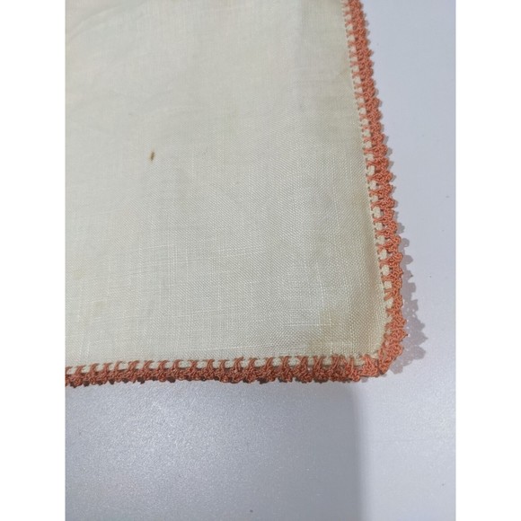 Vintage Handkerchief Hanky Peach Crochet Border Pocket Scarf Handmade 11.5 inch - Picture 3 of 7